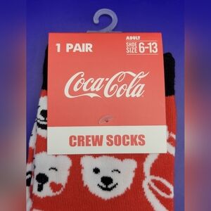 Coca Cola Bears Soda Crew Socks Adult Teen Men Women 6-13 Novelty Red Coke 13424